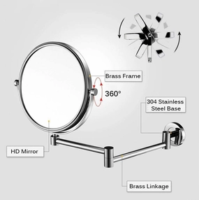 Vanity Mirror 8 Inch Double Sided Wall Mount Makeup Mirror with 10X Magnification, Two-Sided 360°Swivel Extendable Cosmetic Mirror Bathroom Shaving Mirror