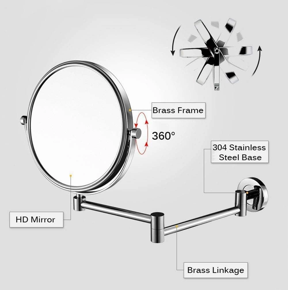 Vanity Mirror 8 Inch Double Sided Wall Mount Makeup Mirror with 10X Magnification, Two-Sided 360°Swivel Extendable Cosmetic Mirror Bathroom Shaving Mirror