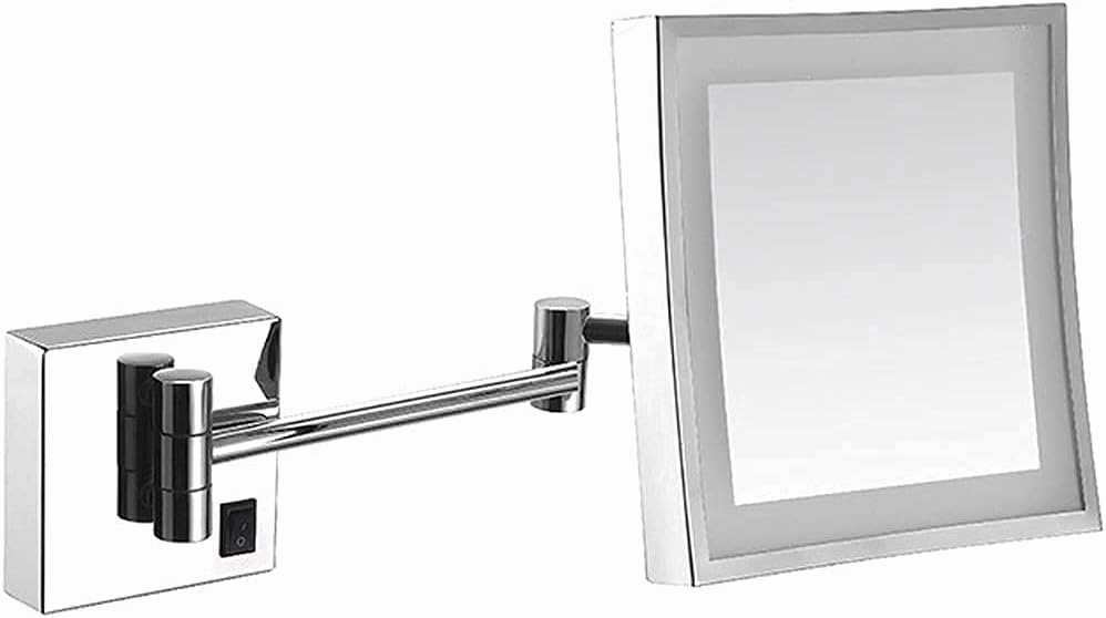 Vanity Mirror,Wall Mounted Mirrors Makeup Shaving Mirror Led Lighted Bathroom Mirror for Hotel Vanity with Adjustable Extendable Square 8 inch 3X Magnification Cosmetic Mirror Powered