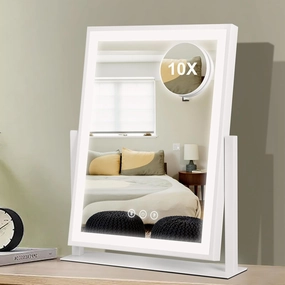 Vanity Mirror with Lights, 4-Sides LED Hollywood Lighted Makeup Mirror,10x Magnifying Mirror,Dimmable,3 Color Lighting Modes, Smart Touch Control, 360 Rotation