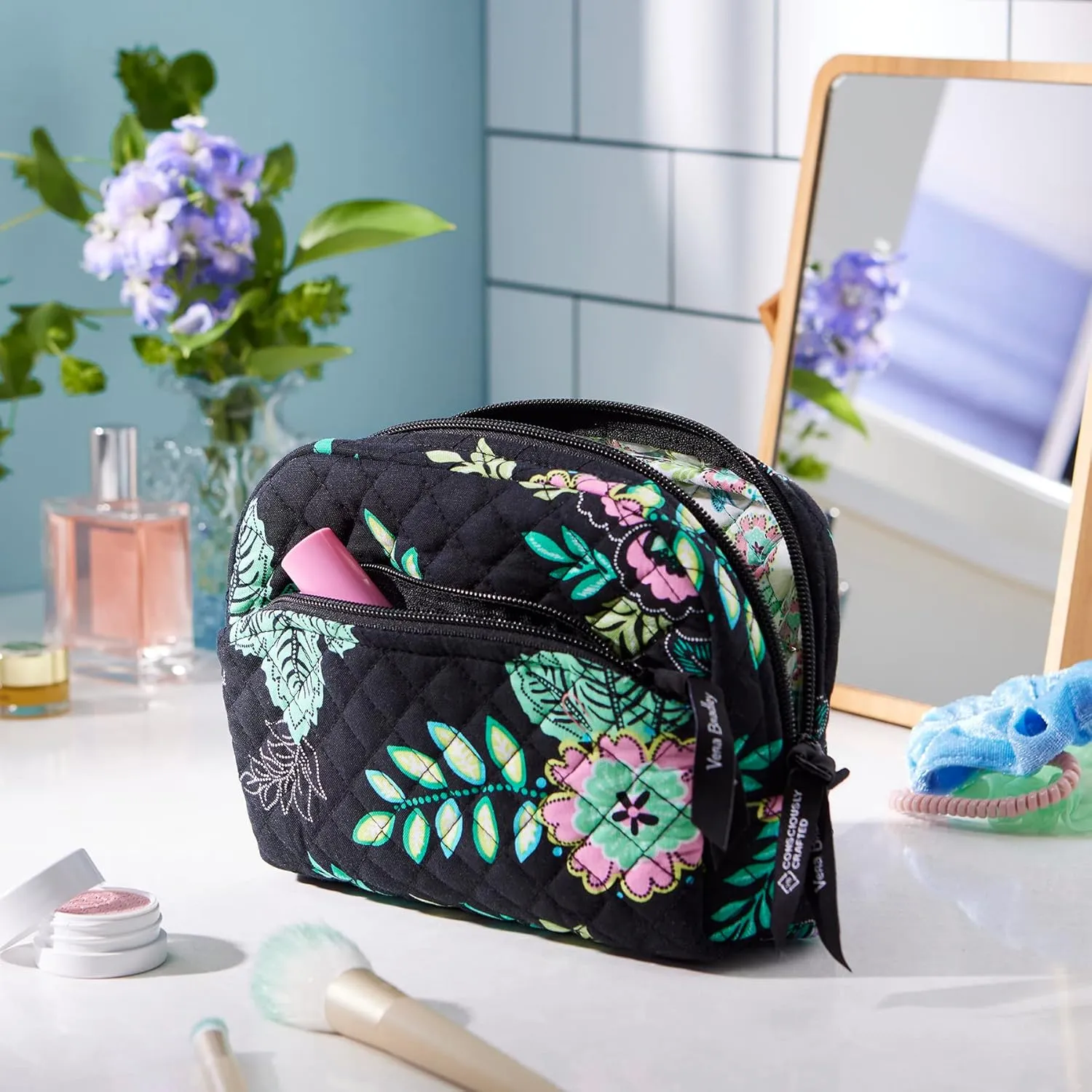 Vera Bradley Women's Cotton Medium Cosmetic Makeup Organizer Bag