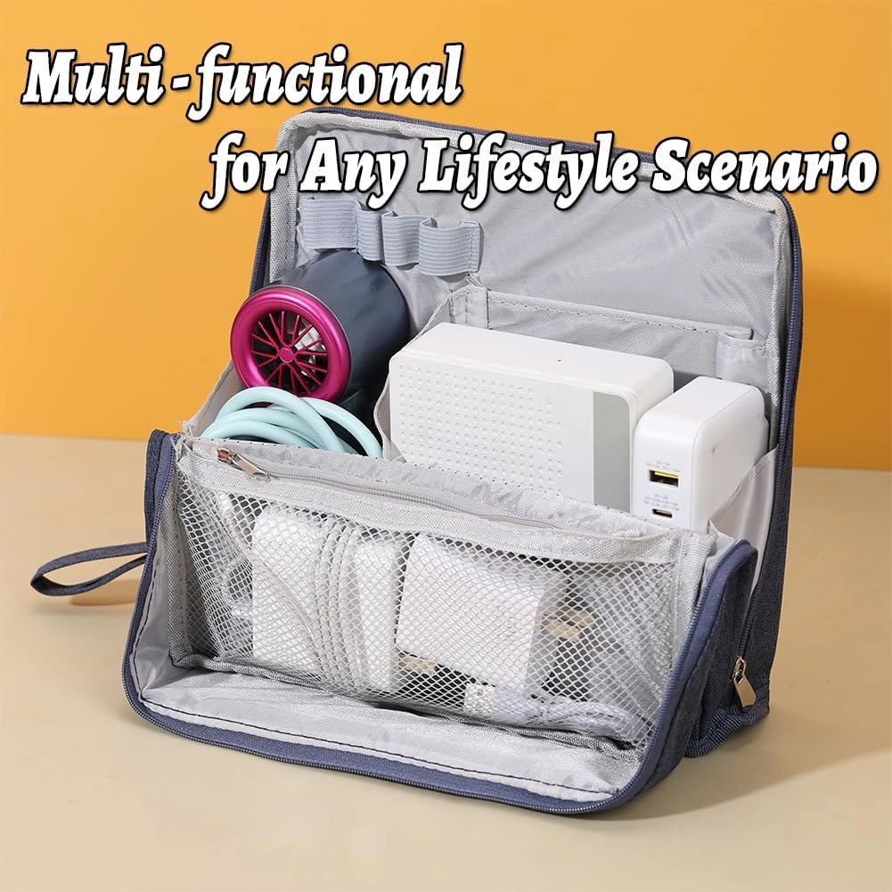 Vertical Makeup Organizer Bag, Relevanton Standing Makeup Bag Portable, Large Capacity, Doresty Standing Makeup Bag Smart Partitioning, Multi-Purpose Oxford Cloth(Black)