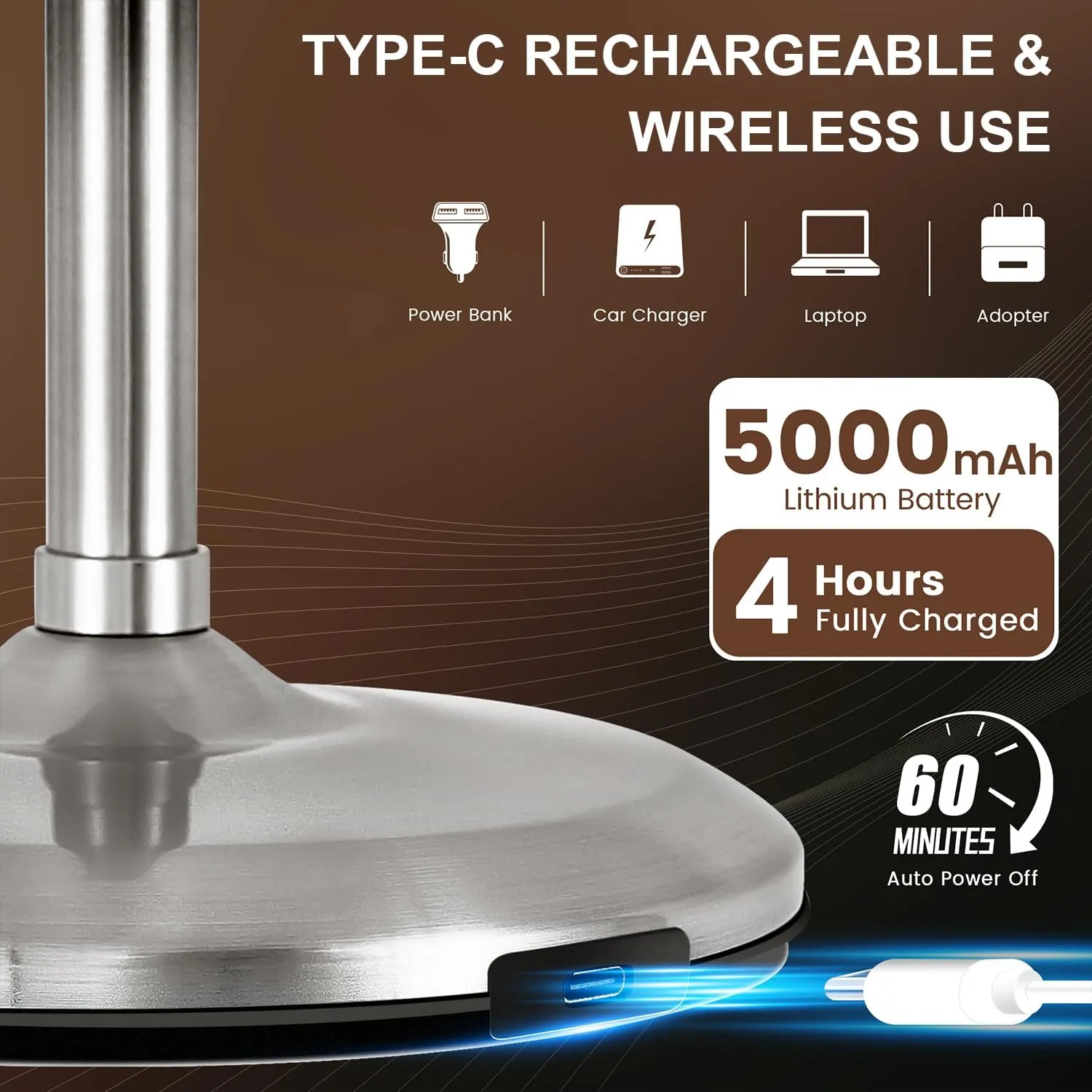VESAUR 1X15X HD Lighted Makeup Mirror, 9" Large 5000mAh Rechargeable Double Sided Magnifying Mirror with 3 Touch Dimmable Light, 360°Rotation Detachable for Travel Vanity Mirror, Pearl Nickel, Gifts