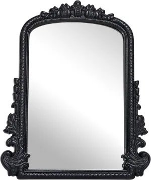 Vintage Vanity Makeup Mirror, Black Arched Tabletop Mirror for Makeup and Room Decor, Antique Decorative Standing Mirror with Carved Frame, Desk Mirror for Bedroom, Living Room, Dresser 11.8"x9.6"