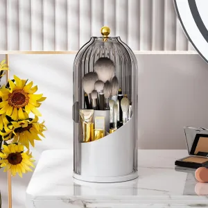 VITVITI Makeup Brush Holder Organizer with Lid, 360 Rotating Clear Make up Brush Organizer for Vanity Countertop, Bathroom Cosmetic Tools Holder with Dustproof Cover, Plastic (Gray)