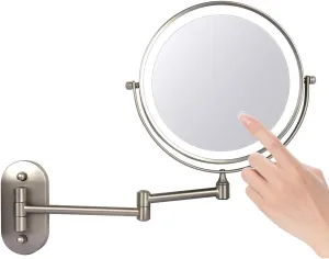 Wall-Mounted 7X Magnifying Makeup Mirror with LED Lights, 360° Rotation, Nickel Finish