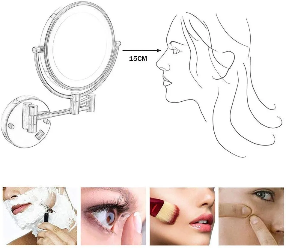 Wall Mounted 8 Inch Makeup Mirror 5X Magnification Vanity Mirror Concealed Install Vanity Mirror 360° (Color : #6)