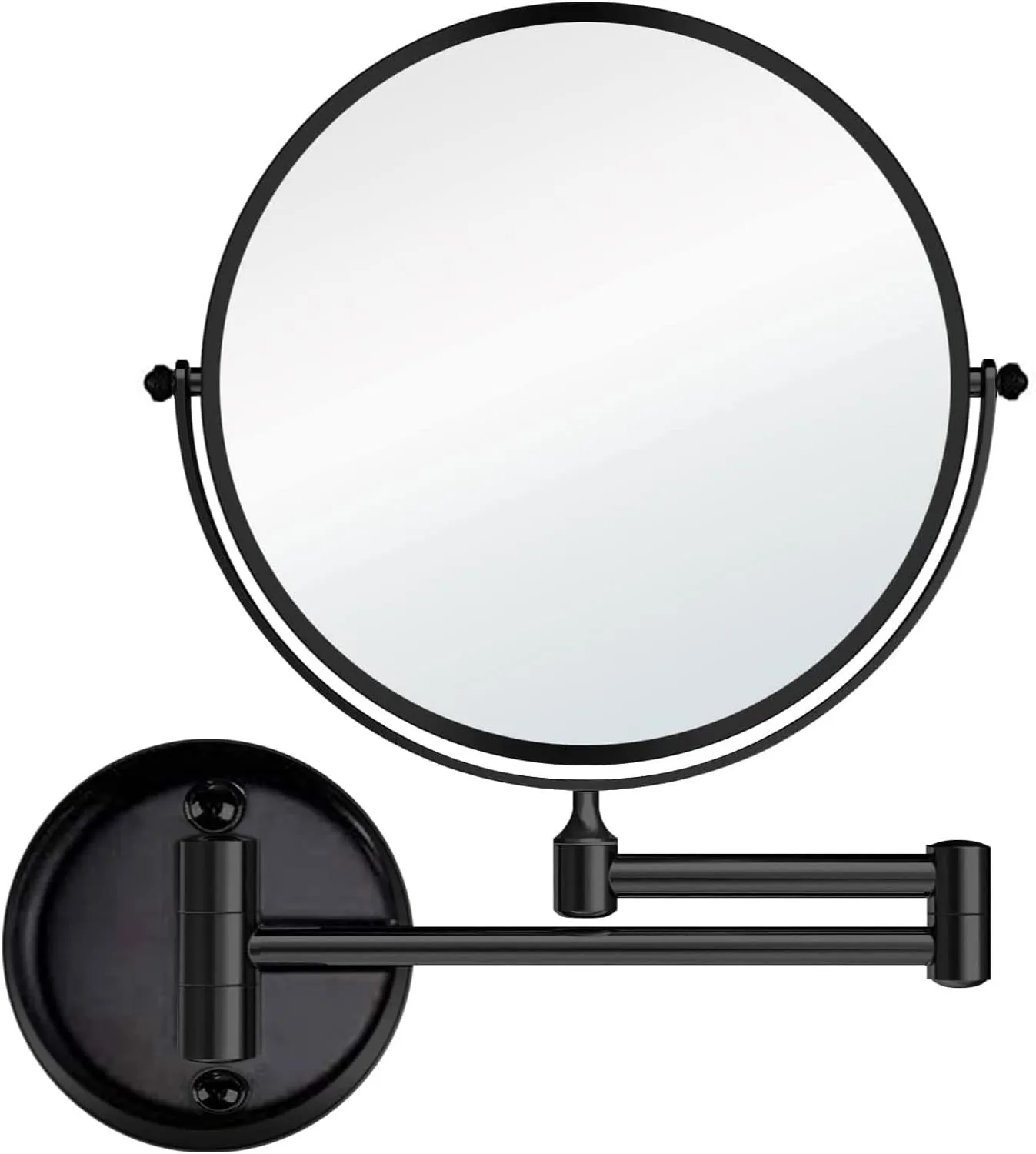 Wall Mounted Makeup Mirror, 1X/10X Magnifying Mirror 360° Extendable Arm Mirror for Makeup, 8 Inch Double Sided Vanity Mirror for Bathroom, Wall Mirror for Teen Girls, Women, Black