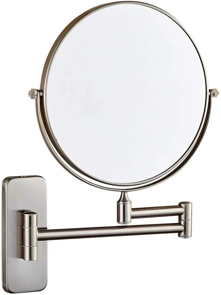 Wall Mounted Makeup Mirror, 6" Double-Sided Magnifying Vanity Mirror with 3X Magnification, Adjustable Extendable Swivel, Brass Frame(5X)