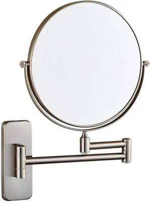 Wall Mounted Makeup Mirror, 6" Double-Sided Magnifying Vanity Mirror with 3X Magnification, Adjustable Extendable Swivel, Brass Frame(5X)