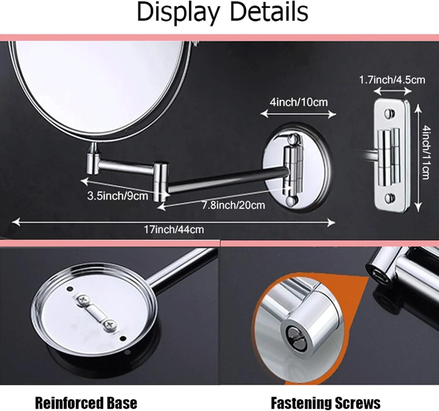 Wall Mounted Makeup Mirror, Bathroom Mirrors, Makeup Vanity Mirrors, 360 Rotation Extendable Magnification Ratio Double Sided for Bathroom Hotel Shaving Mirror (Silver White 8inches 10x)