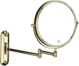 Wall-Mounted Makeup Mirror Wall-Mounted 8-inch Cosmetic Mirror Bathroom Wall Folding Telescopic 3X Magnifying Mirror Gold