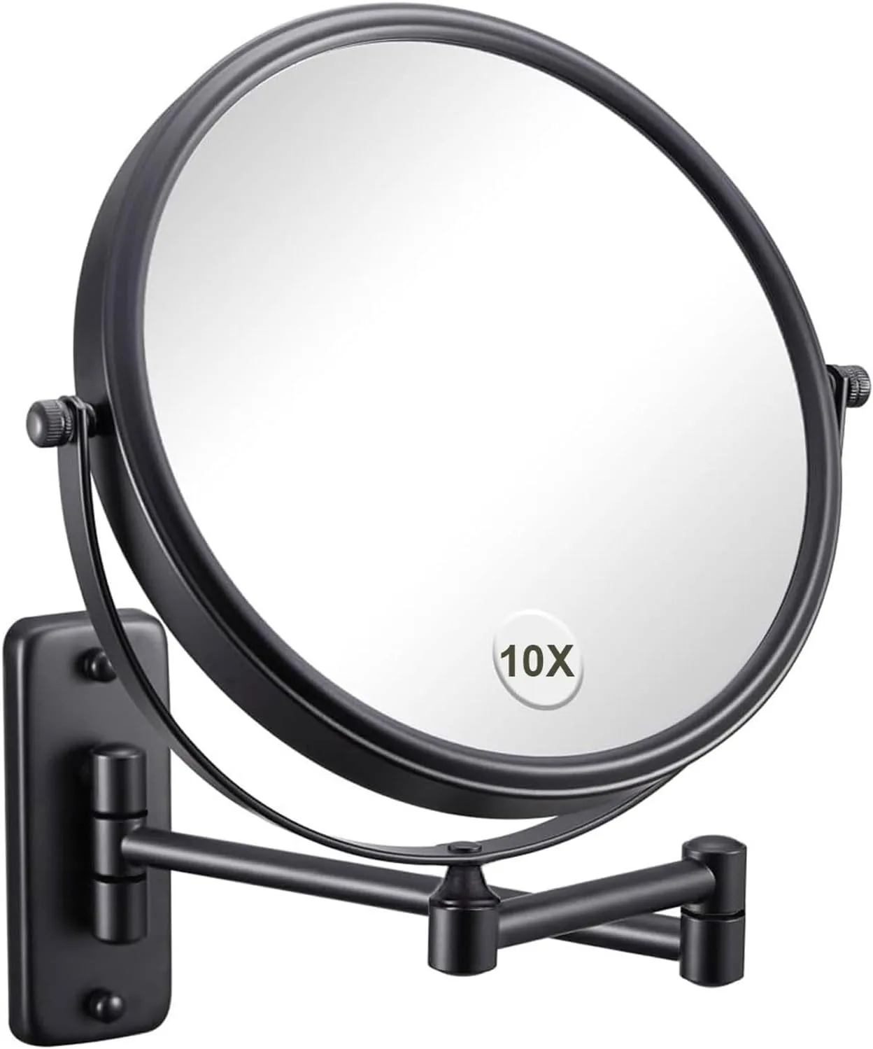 Wall Mounted Makeup Mirror with 10X Magnification, 8 Inch Double Sided Vanity Magnifying Mirror for Bathroom, Black