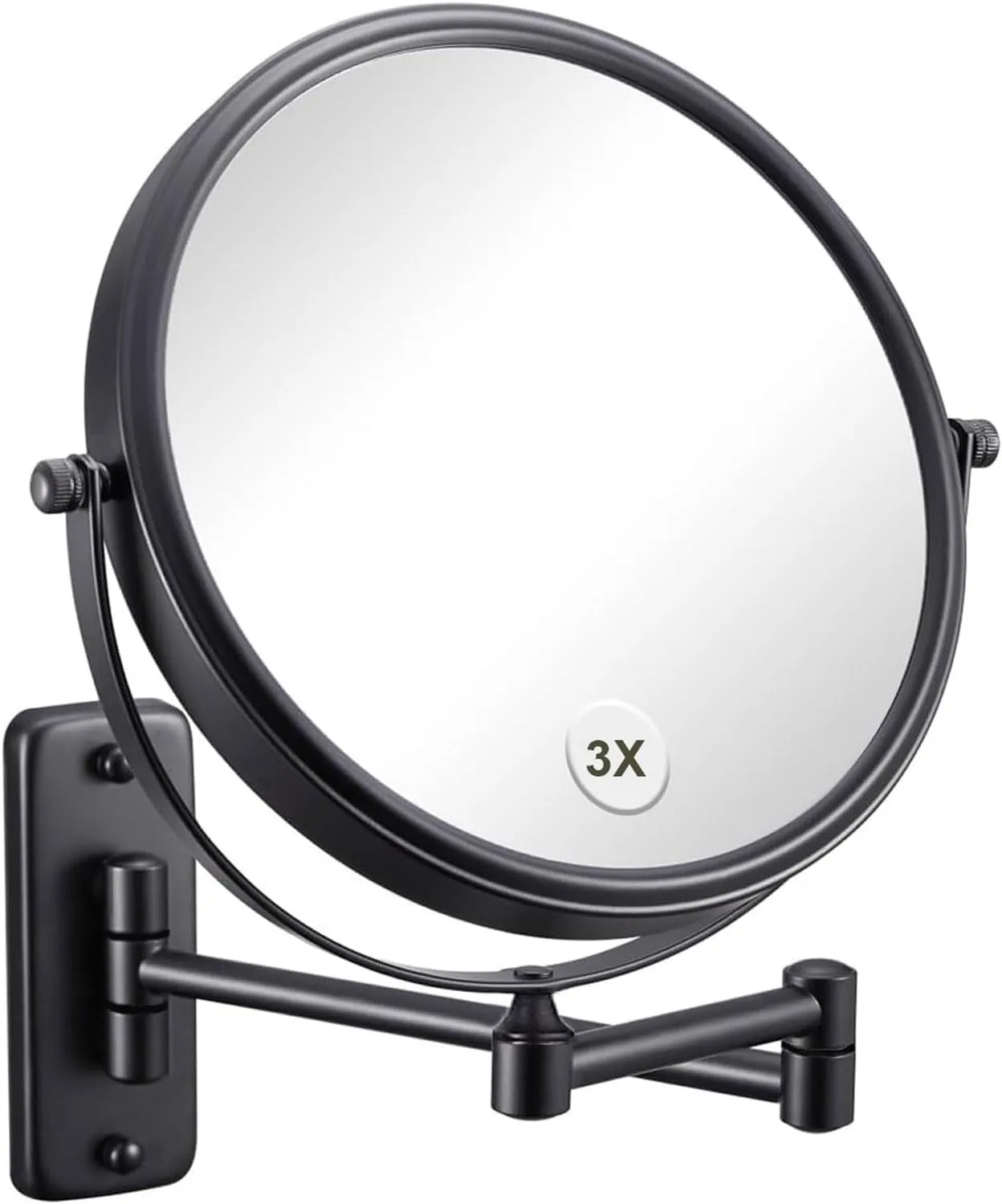 Wall Mounted Makeup Mirror with 3X Magnification, 8 Inch Double Sided Vanity Magnifying Mirror for Bathroom, Black