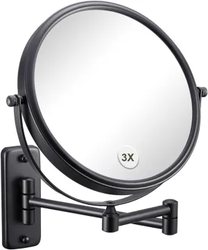 Wall Mounted Makeup Mirror with 3X Magnification, 8 Inch Double Sided Vanity Magnifying Mirror for Bathroom, Black