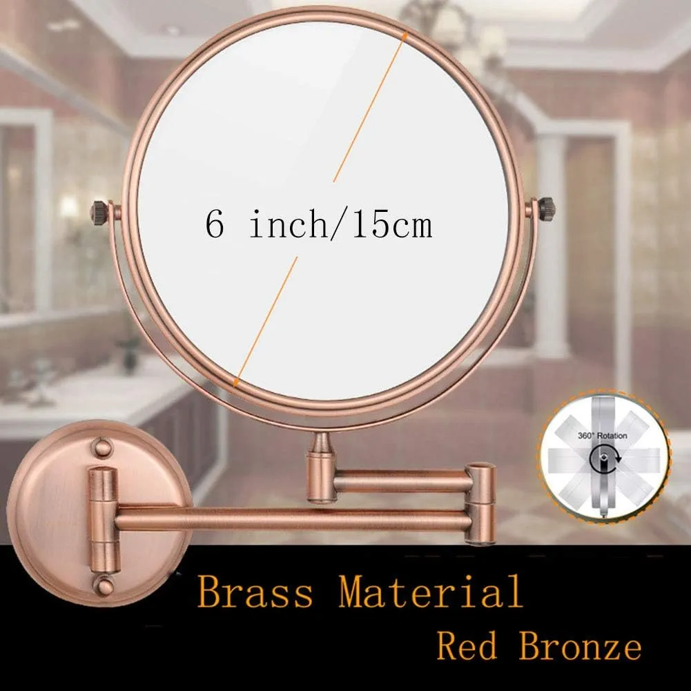 Wall Mounted Makeup Mirror with 3X Magnification, Makeup Mirror for Girls, 6 Inches, 360 Degree Swivel, Two-Sided Extendable, Bathroom and Hotel, Chrome Finish, Made of Brass