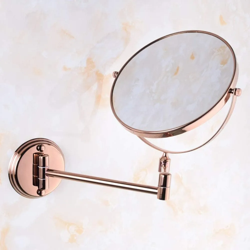 Wall Mounted Makeup Mirror with 3X Magnification, Makeup Mirror for Girls, 6 Inches, 360 Degree Swivel, Two-Sided Extendable, Bathroom and Hotel, Chrome Finish, Made of Brass
