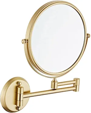 Wall Mounted Makeup Mirror with 5X Magnification 8 Inch Double Sided Vanity Magnifying Mirror Cosmetic Mirror Swivel Extendable Shaving Mirror for Bathroom Brushed Gold Makeup and Shavin