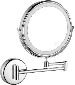 Wall Mounted Makeup Mirror with Lights - 8 Inch Double Sided Magnifying Led Vanity Mirror with 3 Color Lights - 360°Swivel Extendable Touch Screen Bathroom Shaving Mirror, 5X