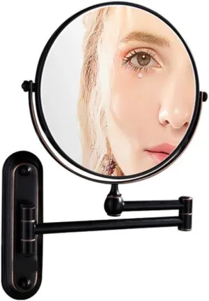 Wall Mounted Makeup Mirror with Magnification, 6/8 Inch Double Sided Vanity Magnifying Vanity Mirror, 360 Degree Swivel, Extendable Arm, Round, Matte Black (Color : 8in, Size : 7X)