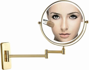 Wall Mirror, Wall Mounted Makeup Mirror with Magnification, Makeup Mirror for Bathroom, Two-Sided Extendable, 360 Degree Swivel, Extendable Arm, Round, No Light, Gold (Color : 6in, Size : 5X)