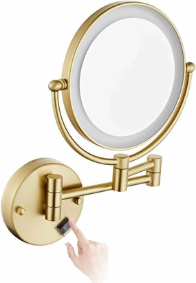 Wall Mount Makeup Mirror with Light LED Lighted 10X Magnification 8 inches，360° Swivel Extendable LED Bathroom Vanity MirrorSilver Hardwired(Brushed Gold,Hardwired)