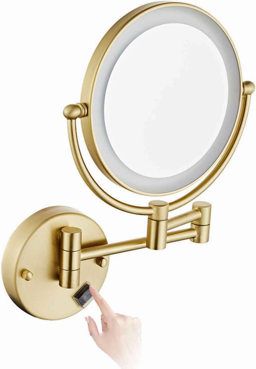 Wall Mount Makeup Mirror with Light LED Lighted 10X Magnification 8 inches，360° Swivel Extendable LED Bathroom Vanity MirrorSilver Hardwired(Brushed Gold,Hardwired)