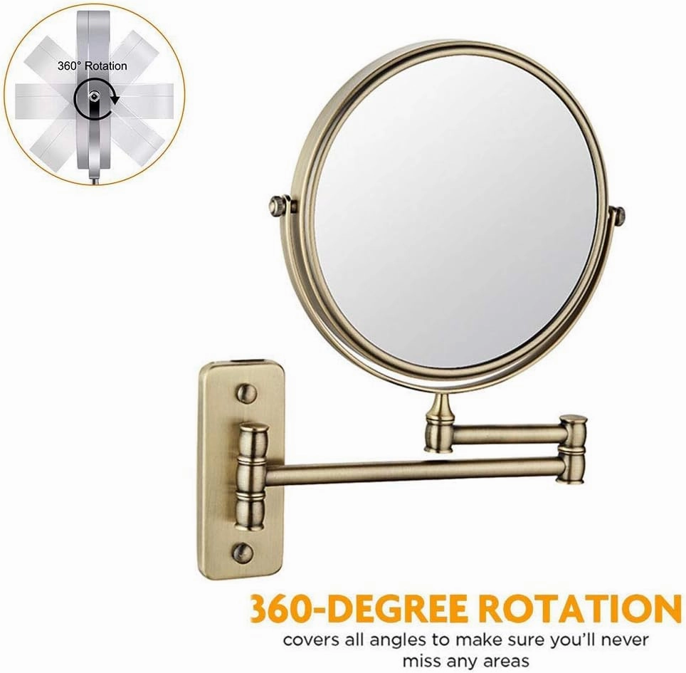 Wall Mounted Makeup Mirror, 6-Inch Two-Sided Swivel Wall Mount Mirror with 3X/5x Magnification, 10.5-Inch Extension, 360 Degree Swivel, No Light, for Bathroom Vanity, Round Shape (Color : 3X)