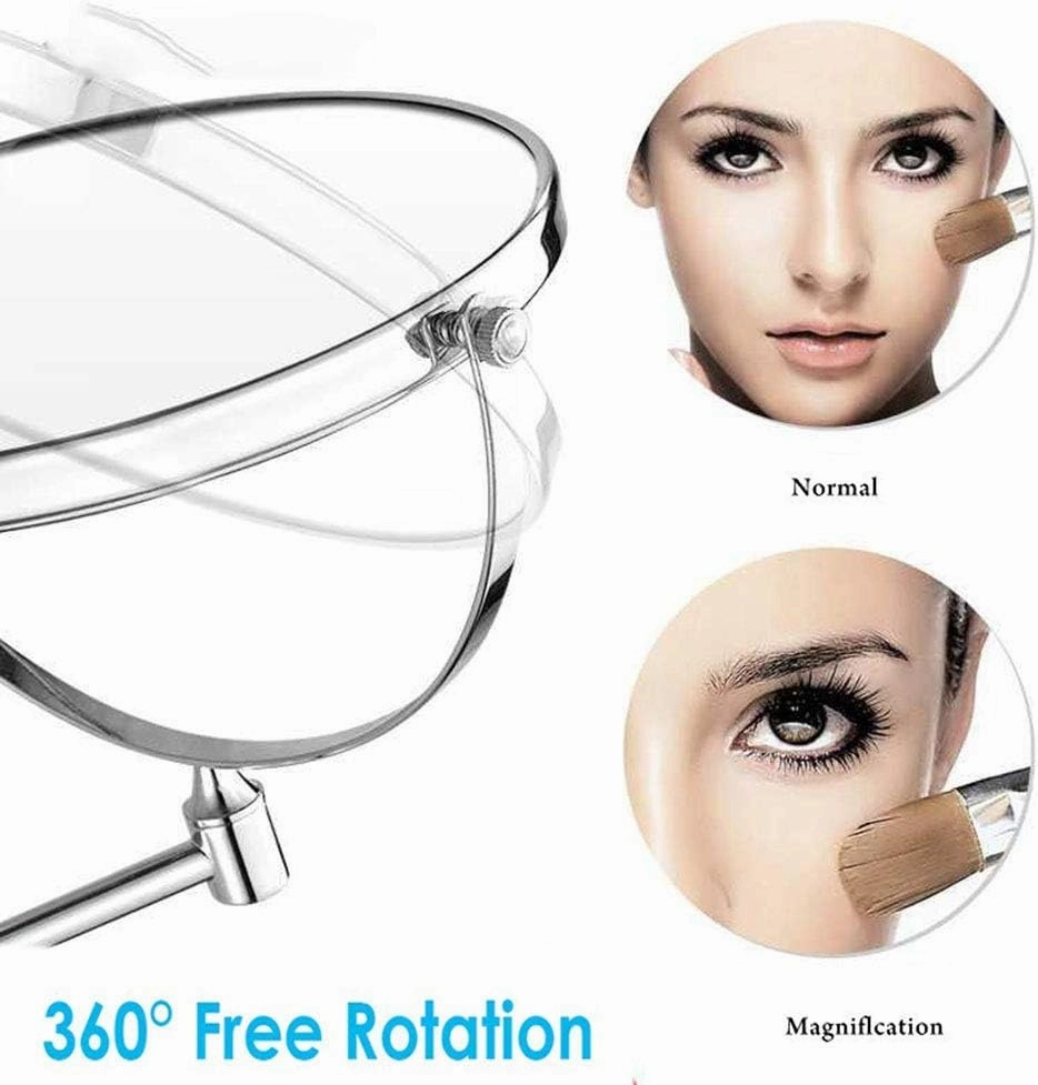 Wall Mounted Makeup Mirror 6 Inches, Makeup Mirror for Bathroom with 3x/5x Magnification, Two-Sided Extendable, 360 Degree Swivel, for Girls