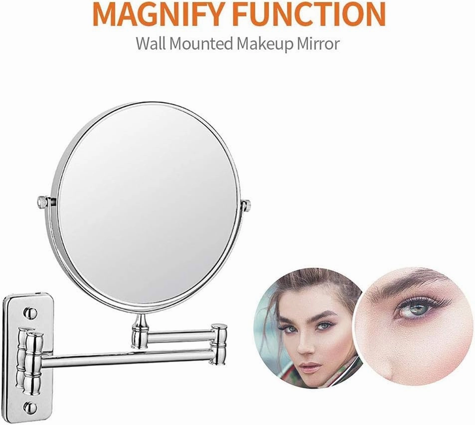 Wall Mounted Makeup Mirror 6 Inches, Makeup Mirror for Bathroom with 3x/5x Magnification, Two-Sided Extendable, 360 Degree Swivel, for Girls