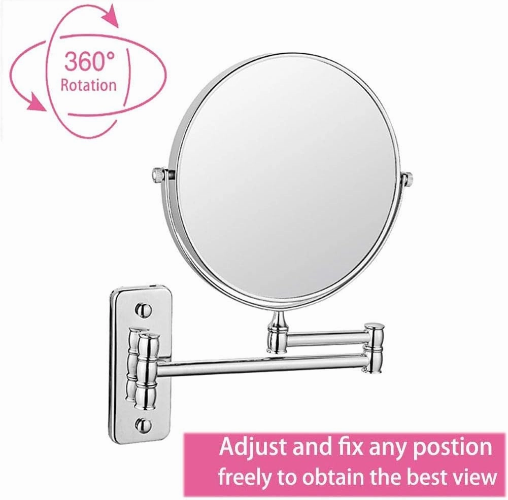 Wall Mounted Makeup Mirror 6 Inches, Makeup Mirror for Bathroom with 3x/5x Magnification, Two-Sided Extendable, 360 Degree Swivel, for Girls