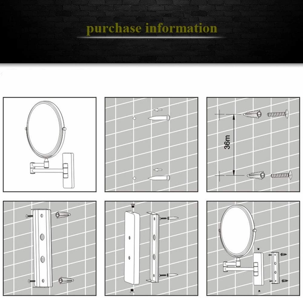 Wall Mounted Makeup Mirror 6 Inches, Makeup Mirror for Bathroom with 3x/5x Magnification, Two-Sided Extendable, 360 Degree Swivel, for Girls