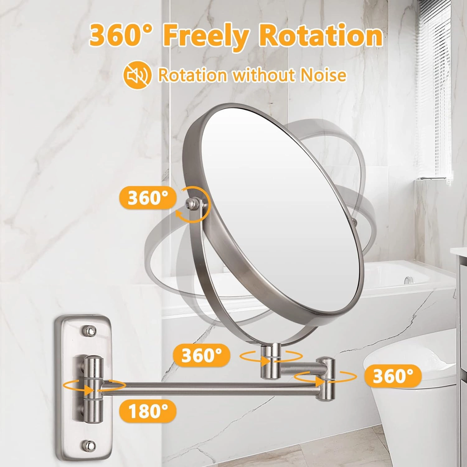 Wall Mounted Makeup Mirror - 10x Magnification 8'' Two-Sided Swivel Extendable Bathroom Mirror Nickel Finish