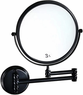 Wall-Mounted Makeup Mirror All Copper Black 6 Inch Makeup Mirror Bathroom Wall Hanging Folding Beauty Mirror Double-Sided Rotating