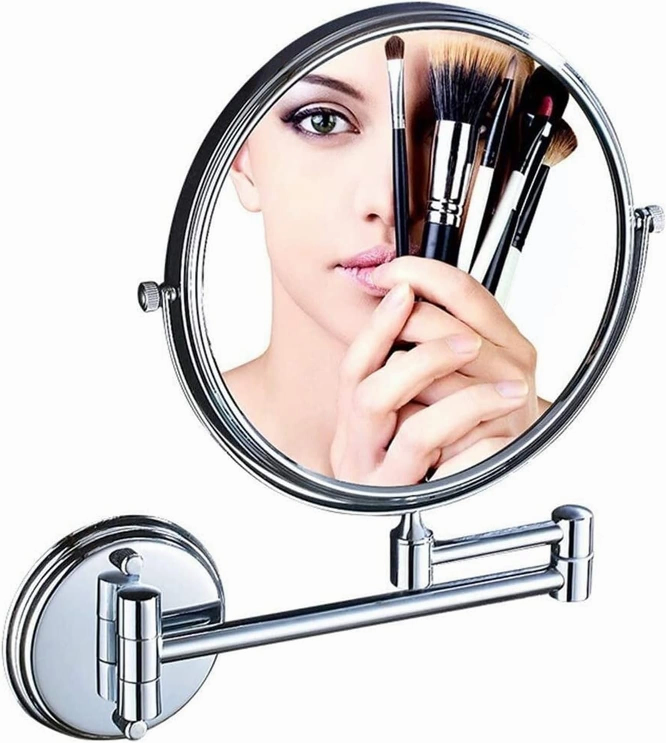 Wall-Mounted Makeup Mirror Copper Bathroom 6 Inch Makeup Mirror Rotating Beauty Mirror Double Sided 3 Times Magnifying Glass