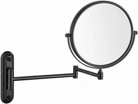 Wall Mounted Makeup Mirror with 10X Magnification, 8 Inch Double Sided Vanity Magnifying Mirror, 13 Inch Extendable Shaving Mirror for Bathroom, Black