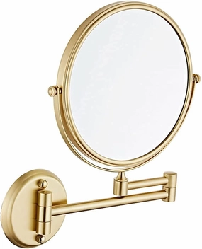Wall Mounted Makeup Mirror with 5X Magnification 8 Inch Double Sided Vanity Magnifying Mirror Cosmetic Mirror Swivel Extendable Shaving Mirror for Bathroom Brushed Gold Makeup and Shavin