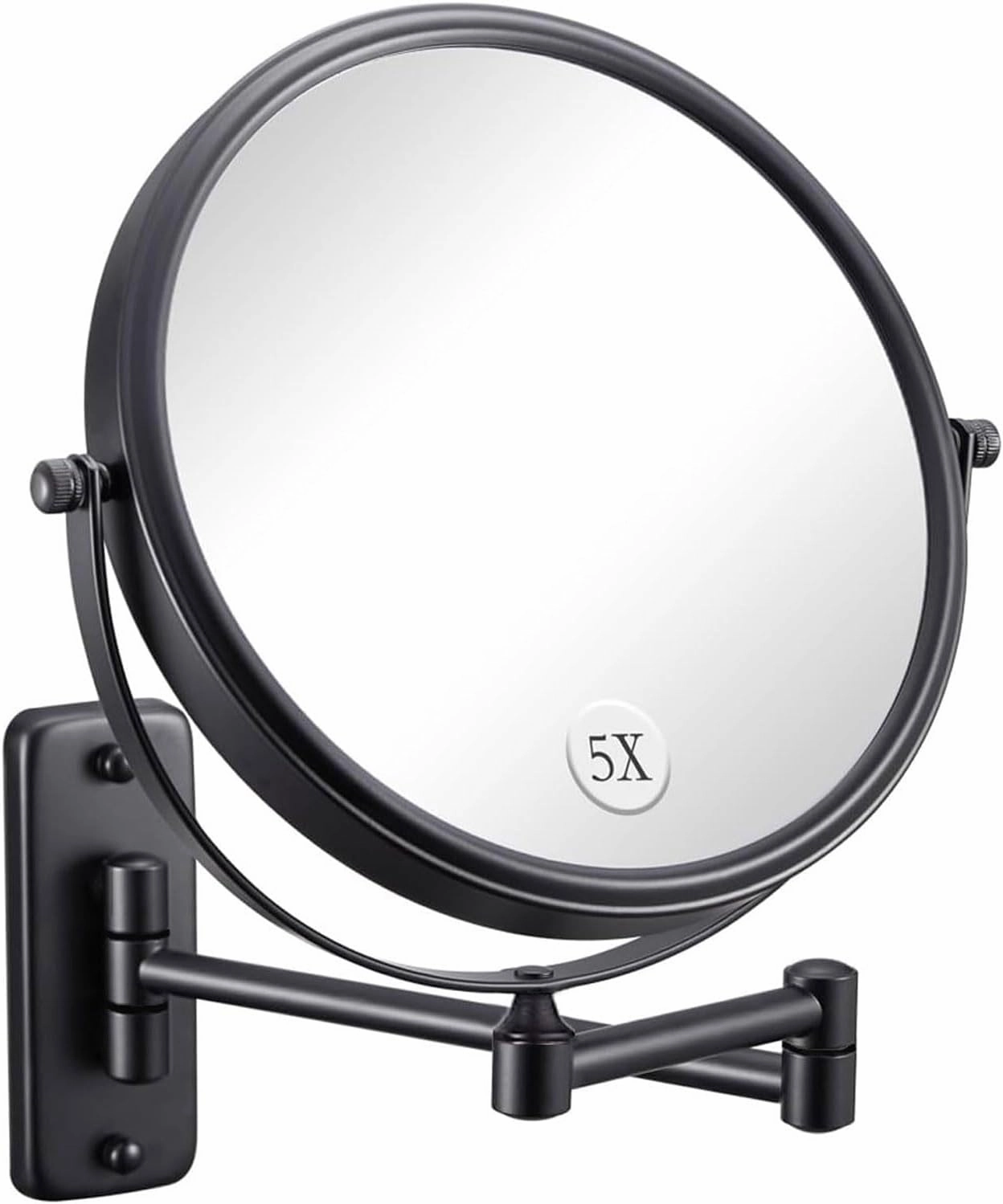 Wall Mounted Makeup Mirror with 5X Magnification, 8 Inch Double Sided Vanity Magnifying Mirror for Bathroom, Black