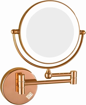 Wall Mounted Makeup Mirror with Lights, Rechargeable Double Sided Magnifying Bathroom Mirror, 360°rotatable, The Stand can be Folded and Unfolded, for Makeup and face Cleansing.-3X||Rose Gold