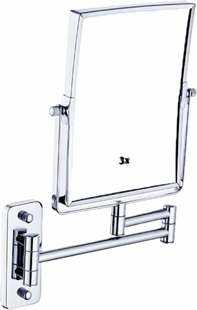 Wall Mounted Makeup Mirror with Magnification with 1x/3x Magnification, Rectangle Double Sided Personal Make Up Vanity Mirrors 360° Swivel Extendable Mirror for Bathroom Shaving (Silver White 3X )