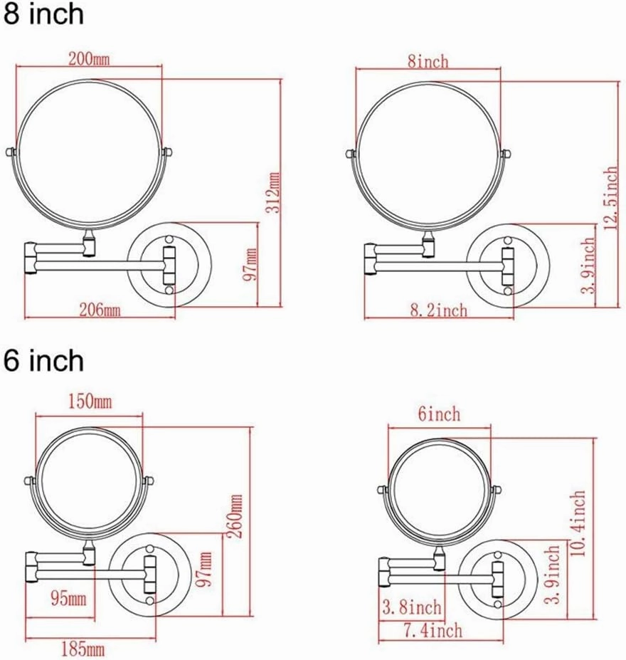 Wall Mounted Makeup Mirrors Magnifying Extend Sturdy Adjustable Cosmetic Mirror Bathroom Shaving Vanity Mirror(3X,8inch)