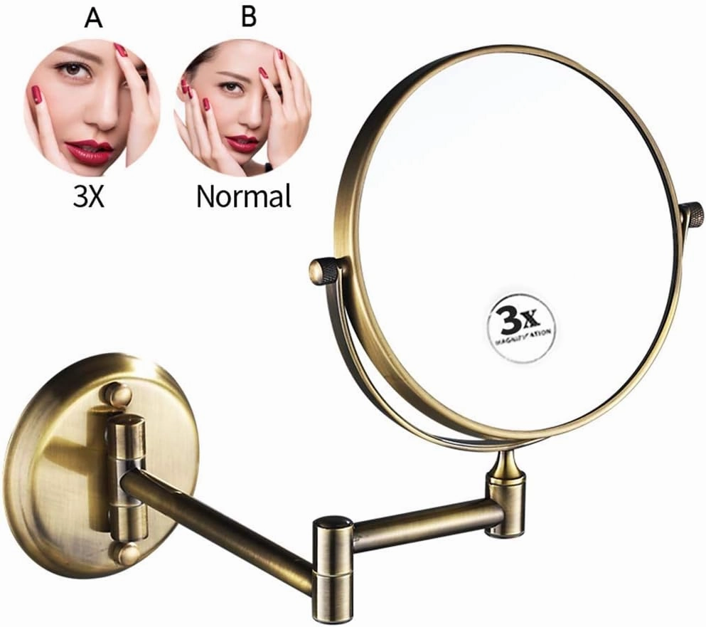 Wall Mounted Makeup Mirrors Magnifying Extend Sturdy Adjustable Cosmetic Mirror Bathroom Shaving Vanity Mirror(3X,8inch)