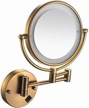 Wall Mounted Mirror, USB Charge Makeup Mirror 1x/3x Magnification Golden Brass 8 Inch Countertop Vanity Mirrors