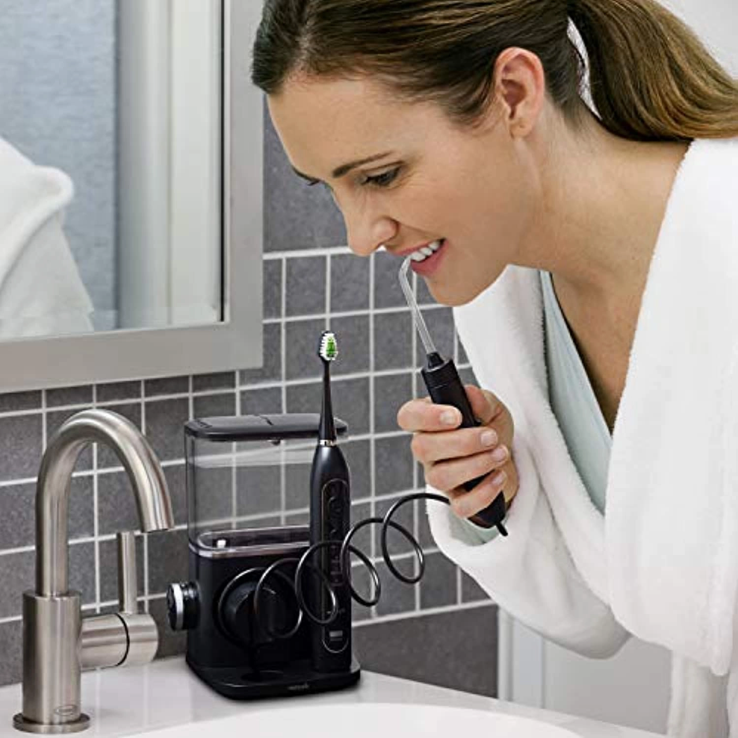 Waterpik CC-01 Complete Care 9.0 Sonic Electric Toothbrush   Water Flosser, Black, 9 Piece Set