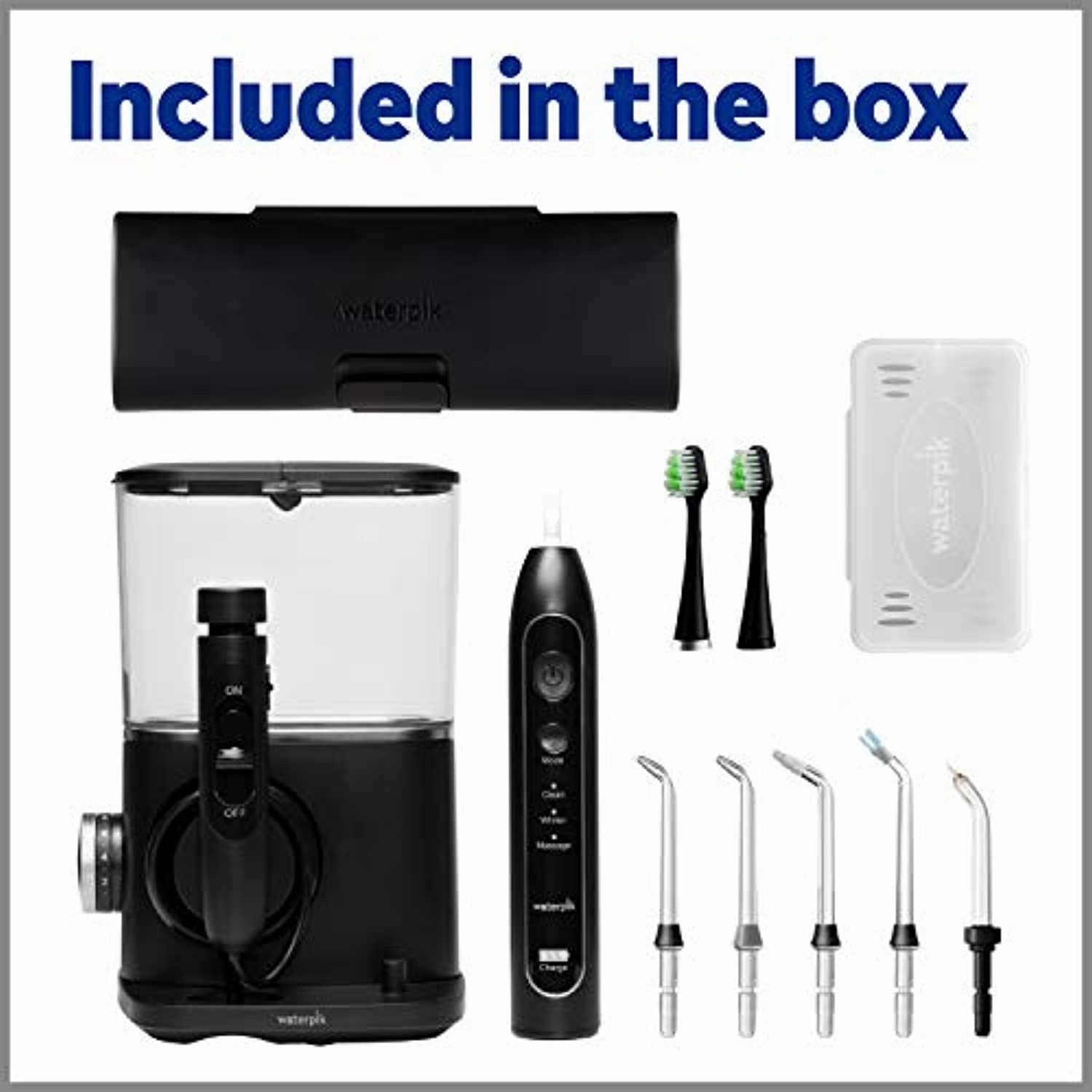Waterpik CC-01 Complete Care 9.0 Sonic Electric Toothbrush   Water Flosser, Black, 9 Piece Set