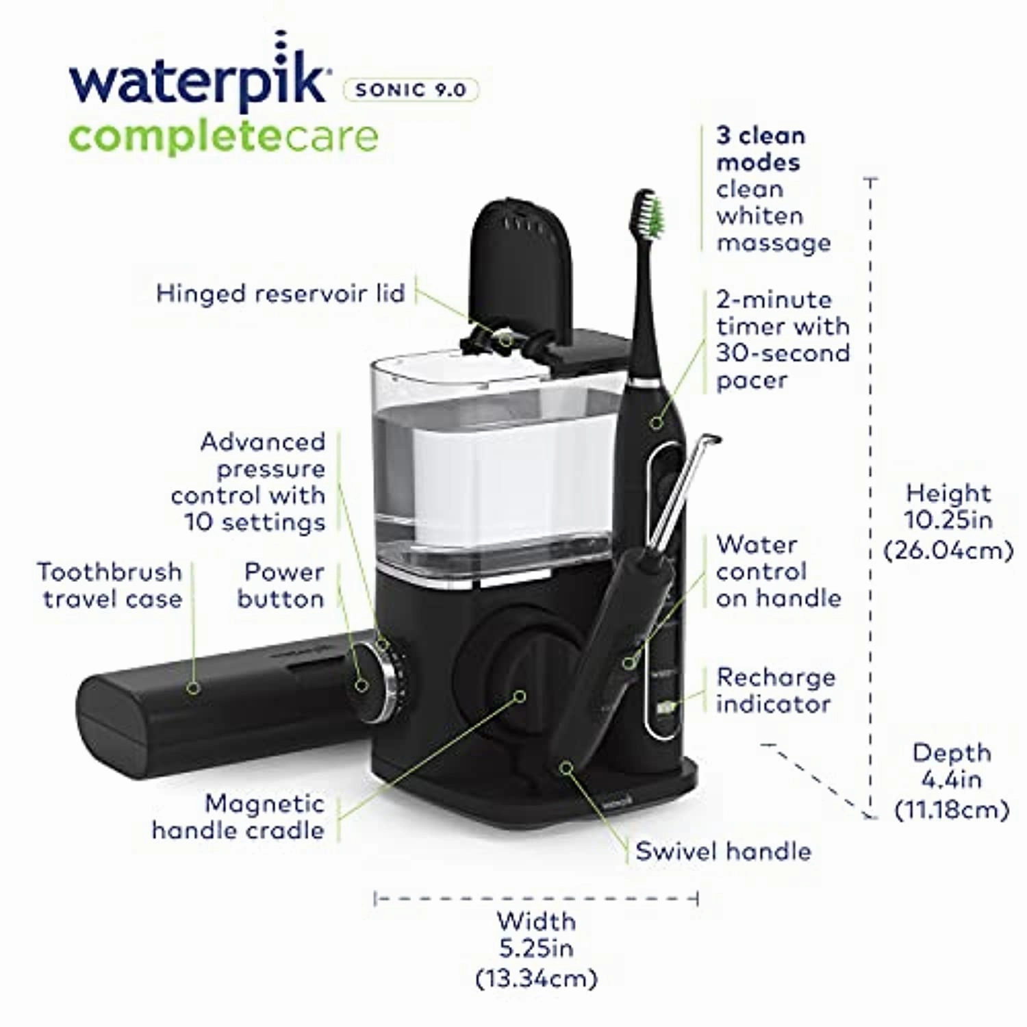 Waterpik CC-01 Complete Care 9.0 Sonic Electric Toothbrush   Water Flosser, Black, 9 Piece Set