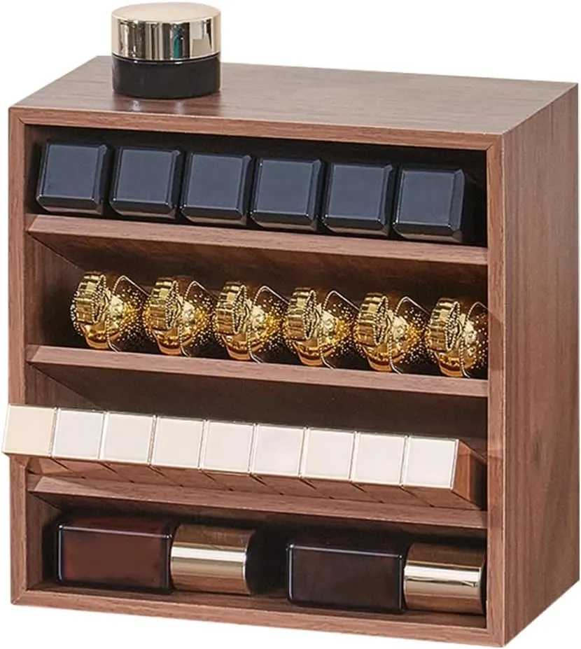 WAYUTO Wooden Lipstick Organizer 4 Level Lipstick Holder Desktop Lip Gloss Organizer Cosmetic Storage Display Essential Oil Holder