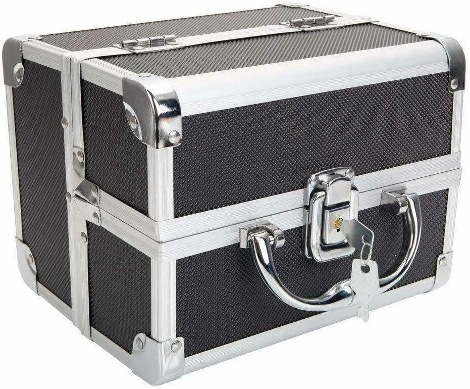 WDYB Aluminum Makeup Train Case Jewelry Box Cosmetic Organizer w/Built-in mirror Cosmetic-display-cases Makeup organizer Bathroom organizer Makeup bag Storage cabinet Bathroom storage Makeup van