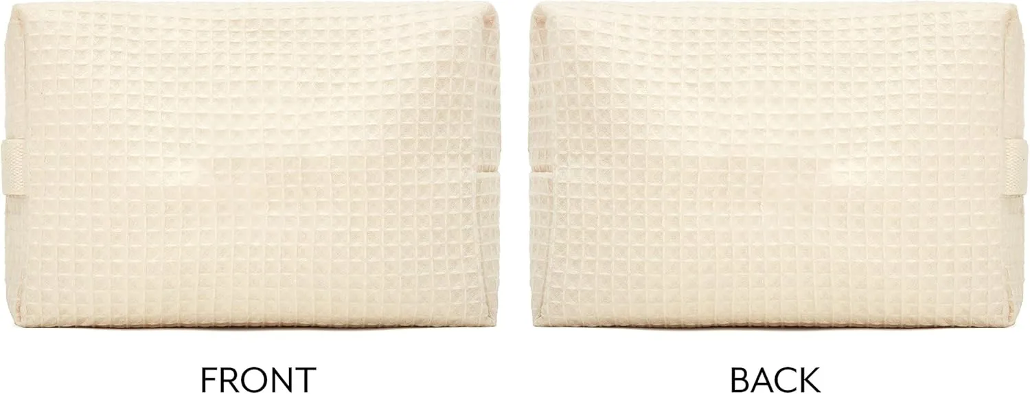 WEDDINGSTAR Women's Large Cotton Waffle Makeup Bag - Ivory