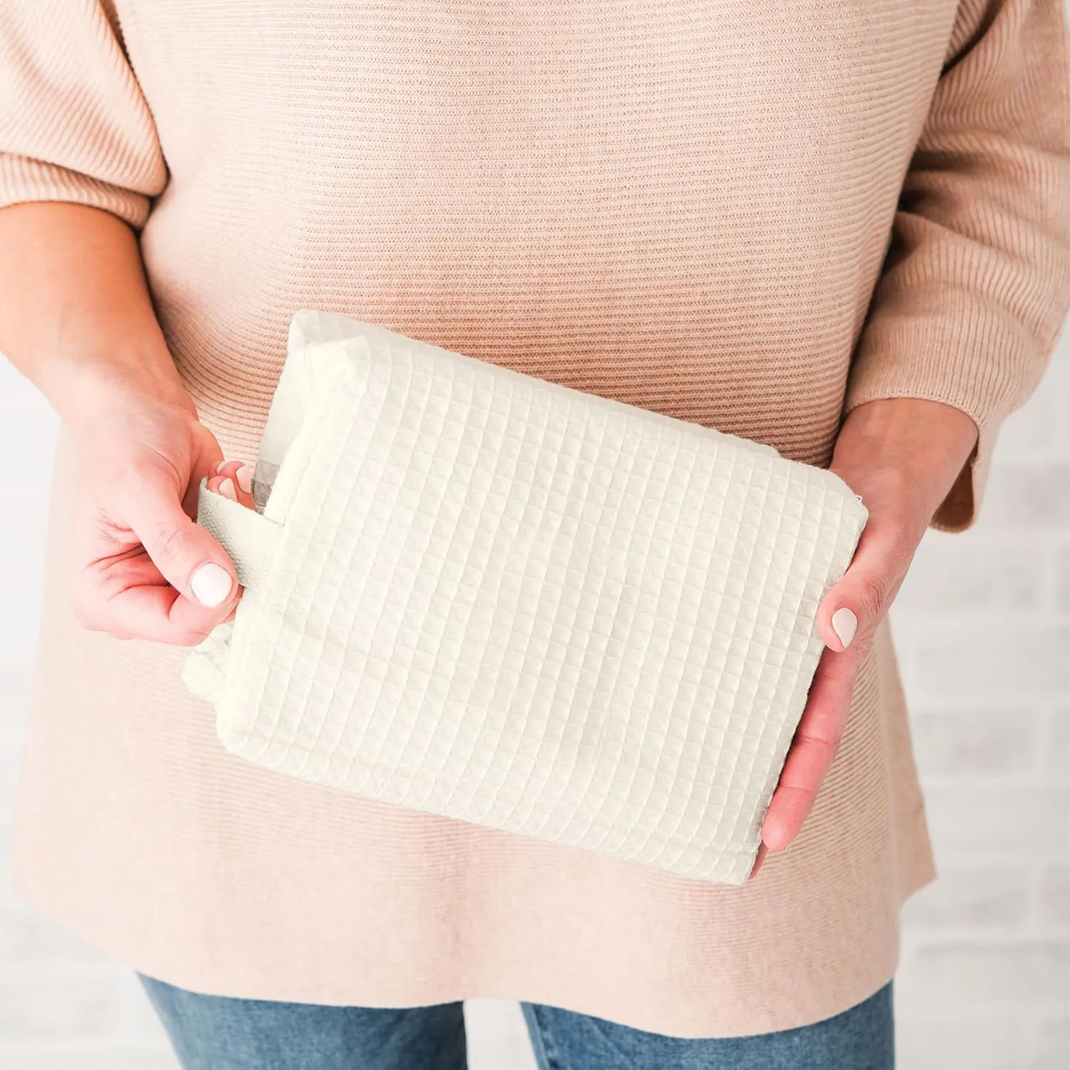 WEDDINGSTAR Women's Large Cotton Waffle Makeup Bag - Ivory